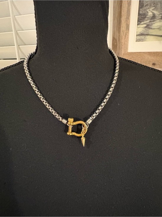 Jewelry - Two-Tone Chain Necklace with Gold Carabiner and Spike Charm